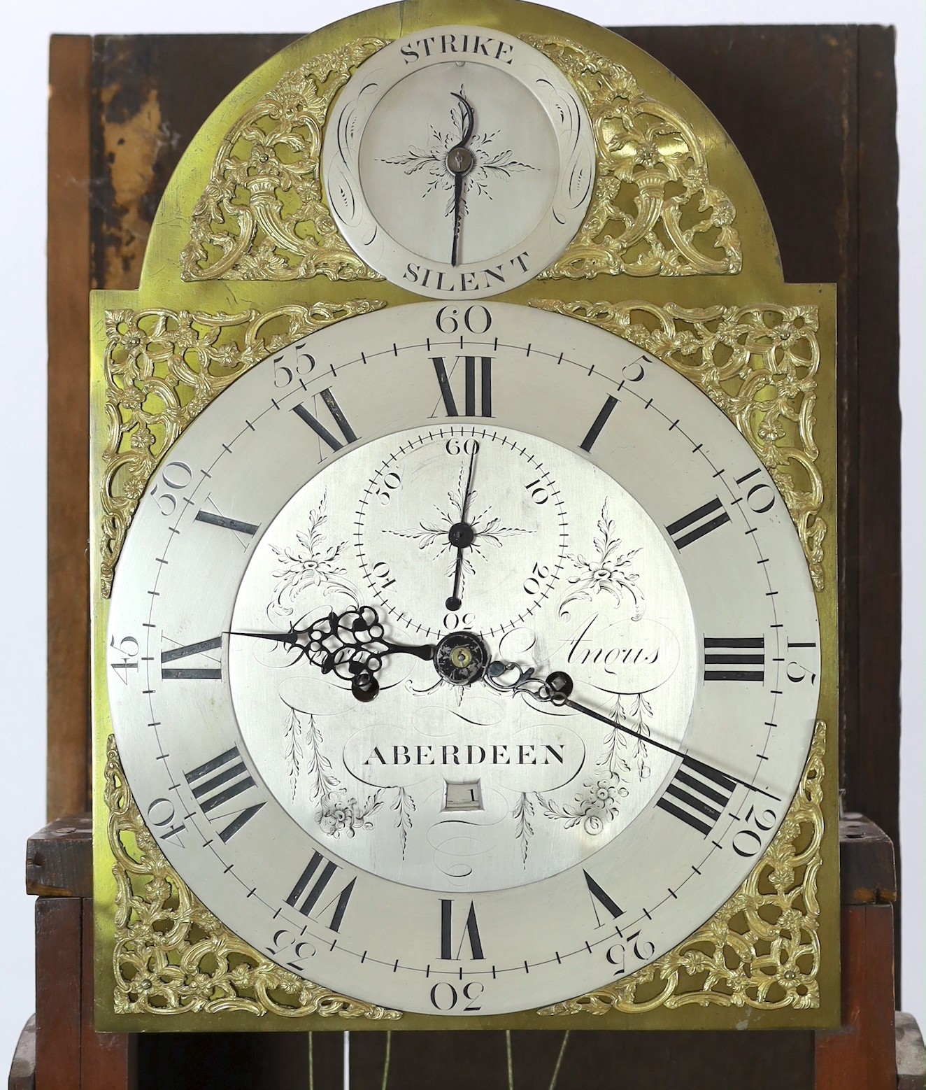 George Angus of Aberdeen. A George III mahogany eight day longcase clock, W.49cm H.214cm